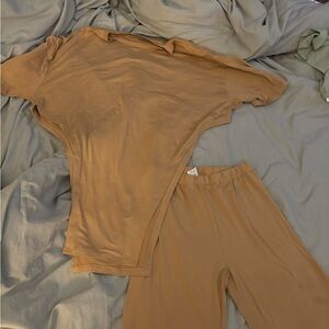 Women's Tan Biker Short Set